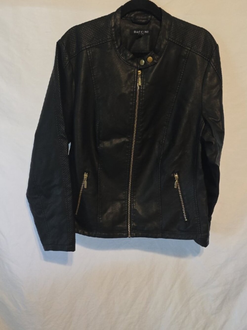 Women's Baccini Black Faux Leather Moto Jacket with Zip Pockets - Picture 2 of 13